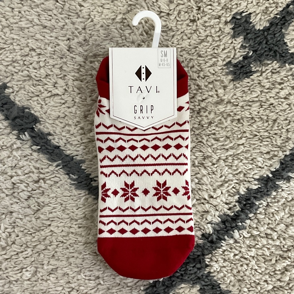 Pure Barre Festive Red and White Grip Socks